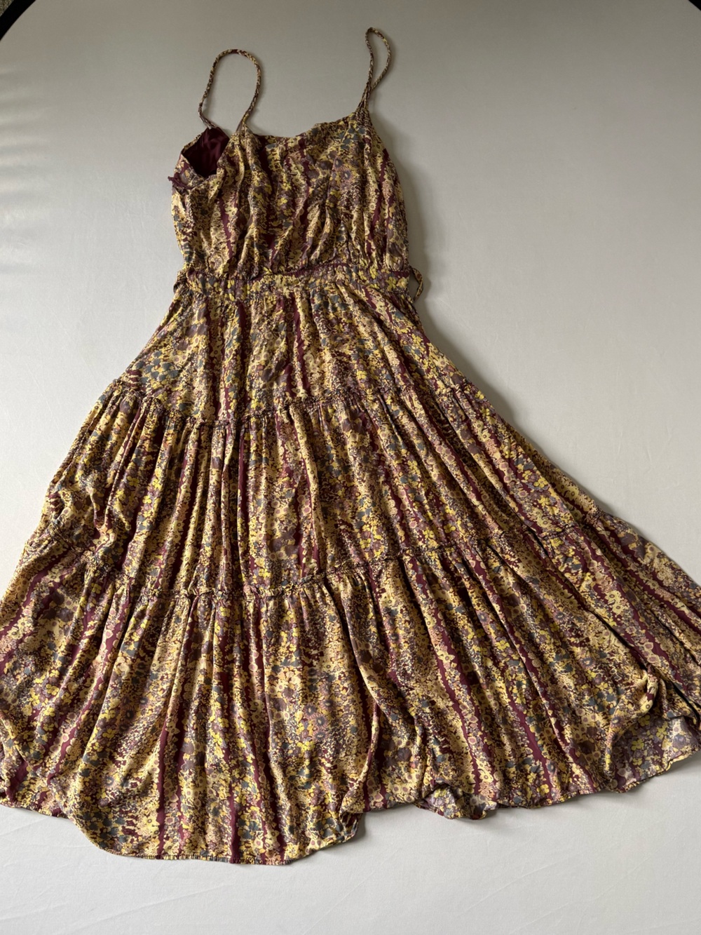 Floral Tiered Midi Skirt in Mustard and Burgundy free people maxi dress